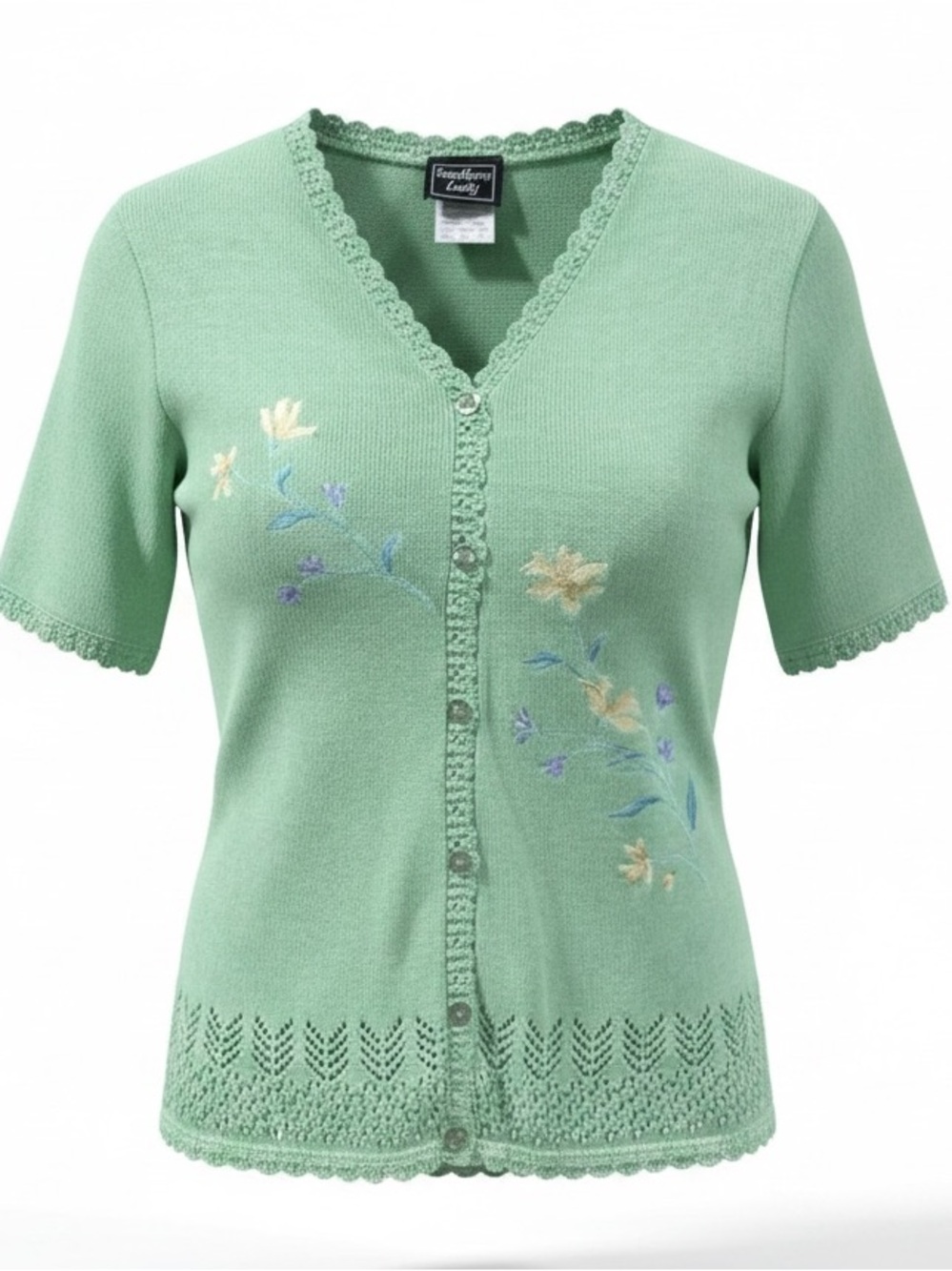 Southern Lady Short Sleeved Cardigan embroidered Made in USA Sweet